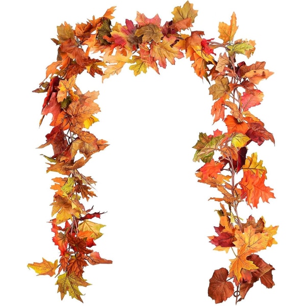 2-pak kunstig efterårsguirlande ahornblad, 5,9 ft/styk 7 farver hængende vinkransguirlande Thanksgiving-dekor