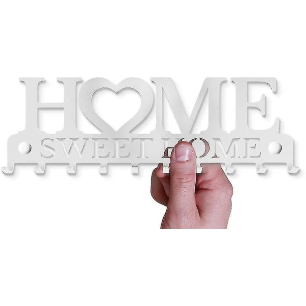 Nøkkelholder for vegg Home Sweet Home (10-kroks stativ) Dekorativ, metallhenger for inngangsdør, kjøkken eller garasje | Oppbevar hus-, arbeids-, bil- og kjøretøynøkler