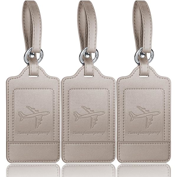 Pakke med 3 bagagemærker, PU-læder bagagemærker til kufferter, bagagemærker med navneskilt, synlige, holdbare, rejsetilbehør, grå Grey 2.7 x 4.2 inch/6.8 x 10.7 cm