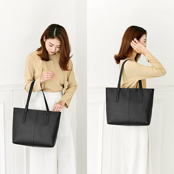 Cordfløyel Tote Bag, Skulderhåndvesker Stor Kapasitet Handlepose med Innerlomme for Kvinner Jenter Black