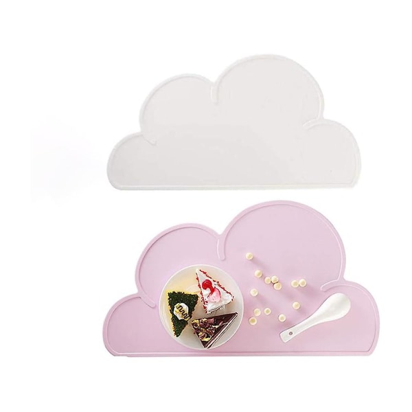 2 kpl (vaaleanpunainen+valkoinen) silikonipöytämatot lapsille, liukumaton vedenpitävä ja pestävä söpö pilven muotoinen toddler pöytämatto