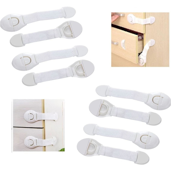 Lapsilukot vauvan turvallisuuden varmistamiseksi - Turvalukkosarja - Lapsilukot keittiön kaappeihin - Helppo asentaa jääkaapin laatikon lukko - Lapsiturvallinen kaappi Pack of 08