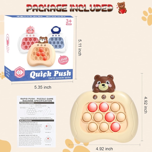 ush Sensory Fidget Legetøj til Børn og Voksne, Håndholdt Puslespil, Hurtig Tryk Rejselegetøj, Fødselsdagsgave til Drenge og Piger (Bjørn 2.0) Bear 2.0