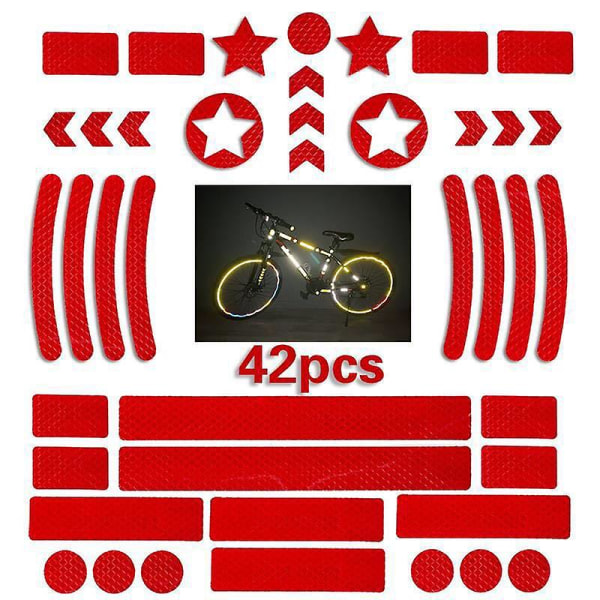 42 polkupyörän tarraa (punainen), polkupyörän heijastimet, polkupyörän heijastimet, moottoripyörän heijastintarrat, skootterin heijastintarrat, kypärät