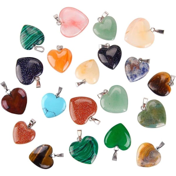 Hjerteformede stenvedhæng charms krystal chakra perler til DIY halskæde fremstilling, 2 størrelser, assorteret farve