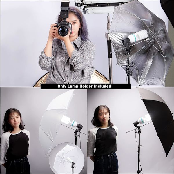 Studio Foto E27 Profesjonell Enkelt Lampholder Svingbar Sokkelpære med Paraplybrakett for Blitslys Belysning Monolight E27 Pære 1 Pack Single Bulb Socket