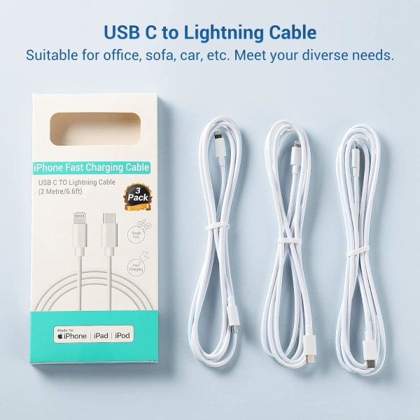 iPhone-pikalatauskaapeli 3-pakkaus 2M USB C - Lightning-kaapeli [MFi-sertifioitu] Uusi iPhone-kaapeli yhteensopiva iPhone14 13 12 11 Pro Max X XS XR, iPad P
