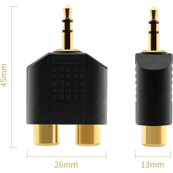 3,5 mm - RCA -jakosovitin, kullattu 3,5 mm uros stereo - 2 RCA naarasliitäntään Y-liitin, äänenmuunnin (2 kpl)