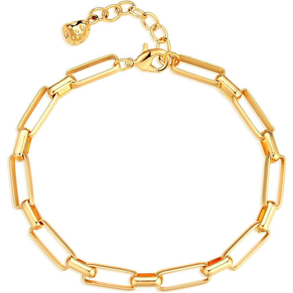 Armbånd til kvinder 14K guldbelagt fin kæde simpelt smykke sødt til piger Paperclip Chain Rectangle 2 Layer Satellite Chain