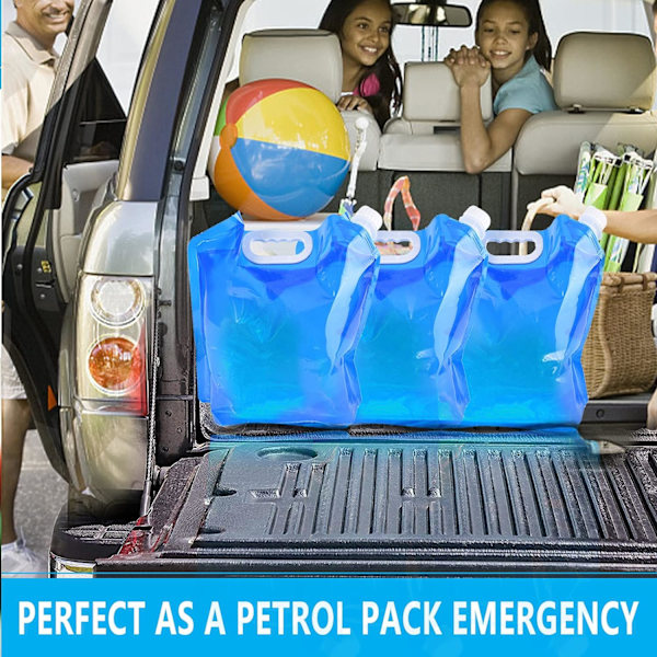 2-pack hopfällbar vattenbehållare, 5L+10L hopfällbar vattenpåse för utomhusbruk, vattenbehållare för sport, camping, vandring, picknick, grillning, vattenresistent Blue