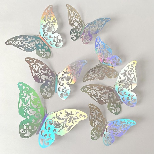 B-60 stk 3d sølv sommerfugl veggklistremerker, holografiske sølv sommerfugl dekorasjoner med sett med 5 stiler menneskeskapt veggdekorativt papir til hjemmet