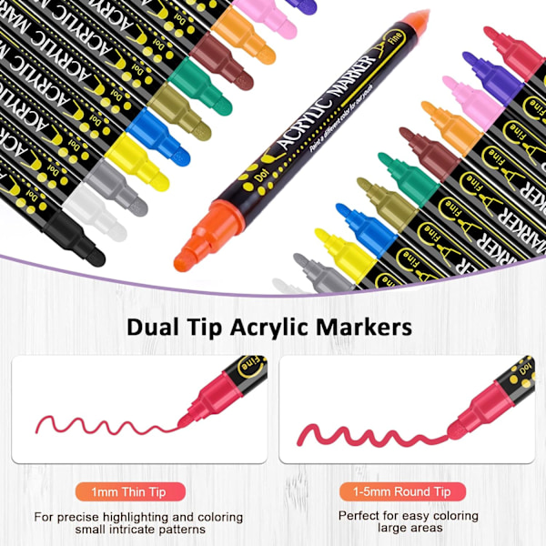 Colors Dual Tip Akrylmaling Penner Markører, Premium Akrylmaling Penner for Tre, Lerreter, Stein, Steinmaling, Glass, Keramiske Overflater, DIY Håndverk 12 Colors Paint Markers 24 Colors Paint Markers