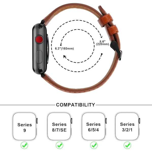 Remmar kompatibla med Apple Watch-rem 45mm 44mm 42mm 41mm 40mm 38mm, dam- och herrremmar i läder, ersättningsband kompatibla med iWatch Series 7 Brown 49mm/45mm/44mm/42mm