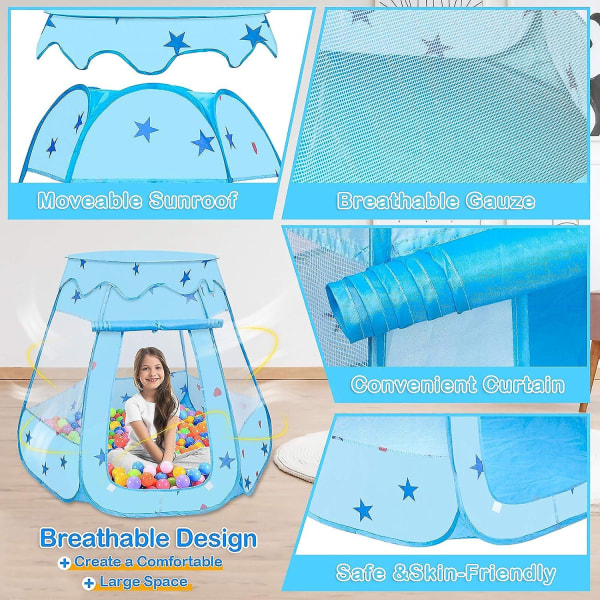 Blå--ente lekeplass for barn, 115 x 93 cm sammenleggbar ballgrop, pop-up ball pit basseng, småbarnsleker gaver med oppbevaringspose (baller ikke inkludert)