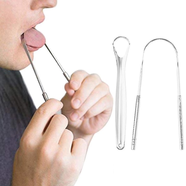 2 stk rustfritt stål tungeskraper børste rengjøringsskrape munnpleie tungerenserverktøy