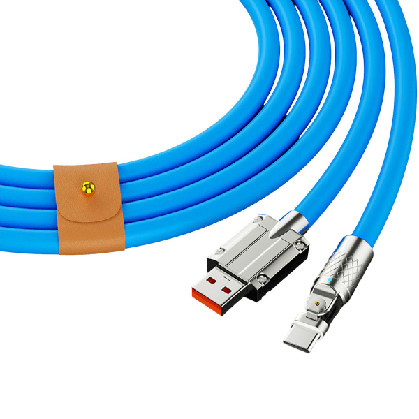 Snabbladdningskabel USB till C-sladd 180 grader roterande rätvinkligt huvud för snabbladdning av mobiltelefon 1,5 m Typ-C platt Rund Blå