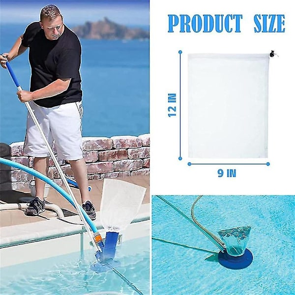 10-pack finmaskig poolpåse för dammsugare, 9x12 tum ersättningspool jet dammsugare dragsko nylonpåse, F