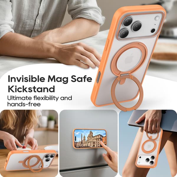 Magnetisk 360 Ringdeksel til iPhone 17 Pro 6.3\" - Matt Oransje MagSafe-kompatibelt Støtsikkert Deksel (2025)