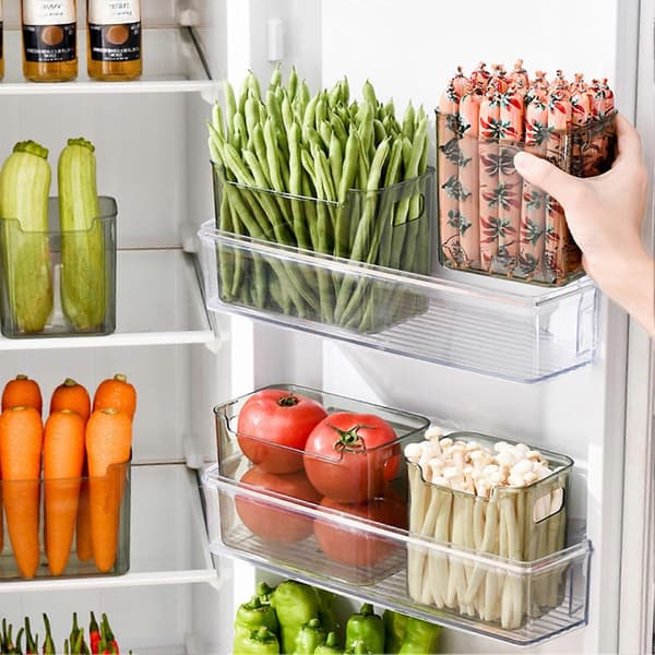 Plastförvaringslåda för frys – Hållbar och synlig – för rester och kryddor Clear+Green S 4pcs