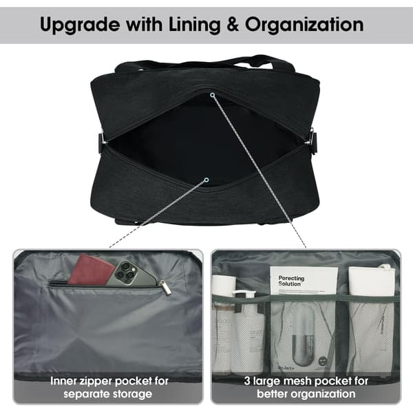 Rejsetaske 40x20x25cm Håndbagage til Fly, Sammenfoldelig, 20L Bagagepose (Sort)