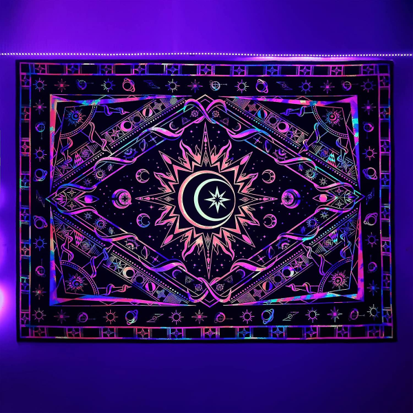 Uv-responsiv sort lys plakat Farverig baggrund Glød Mørk Hippie Bohemian Tapestry