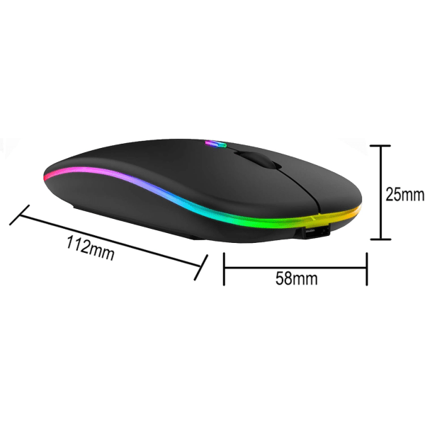 Uppladdningsbar trådlös mus, Bluetooth-mus, två lägen (BT 5.1 + 2,4G trådlös), ultratunn/tyst (800-1200-1600), med USB-kabel, trådlös mus