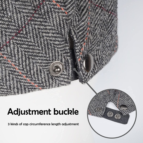 Tweed Flat Cap för Män Körkeps Newsboy Keps - Justerbar Mode Newsboy Irländsk Basker, Vår Höst Vinter, 55-59CM Light Gray