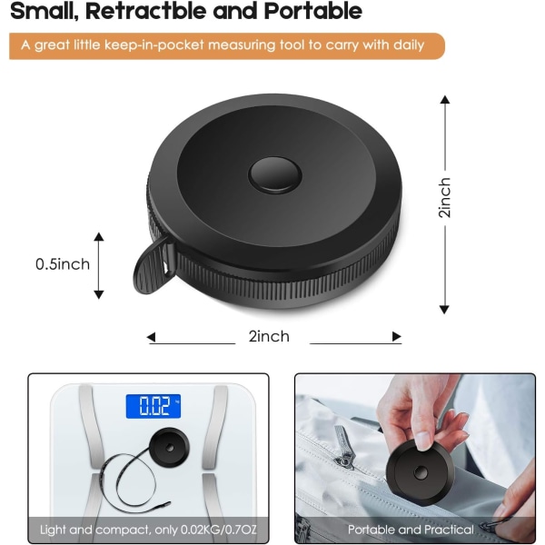 2-pakks mykt mote-målebåndsett. Dobbeltsidig, 60 tommer / 150 cm, bærbart, slitesterkt målebånd. Liten og lett lommestørrelse målebånd. Pink & Black