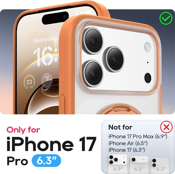 Magnetisk 360 Ringdeksel til iPhone 17 Pro 6.3\" - Matt Oransje MagSafe-kompatibelt Støtsikkert Deksel (2025)