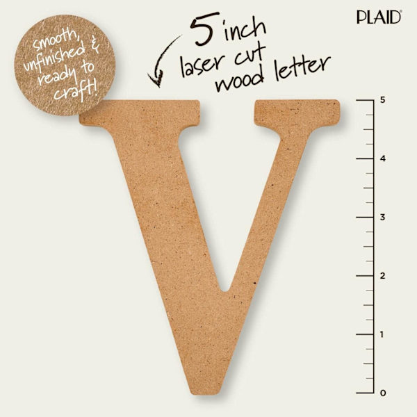 Obehandlad bokstav i trä, 5\" träyta perfekt för DIY-konst- och hantverksprojekt, 63575, 5 tum V 5 inch