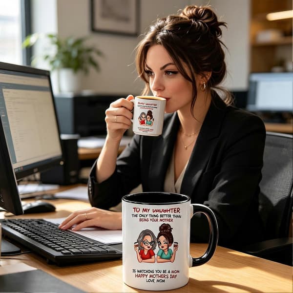 Keramikkrus til datter – Sklisikkert håndtak for kaffe – til morsdag og bursdag Black