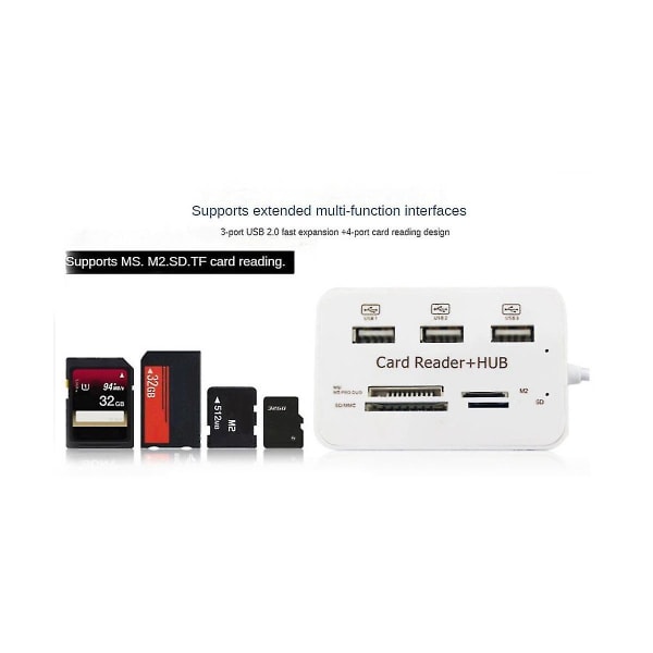 7 i 1 Bärbar Multifunktion 3 Portars USB-hubb 2.0 Splitter Combo Kortläsare Stöd Tf Sd M2 Sdhc