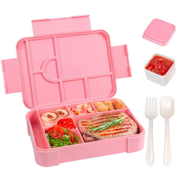 Läckagesäker Bento Lunchlåda med 7 Fack och 1 Salladsdressingbehållare, Perfekt för Skola, Dagis, Kontor (Rosa) pink