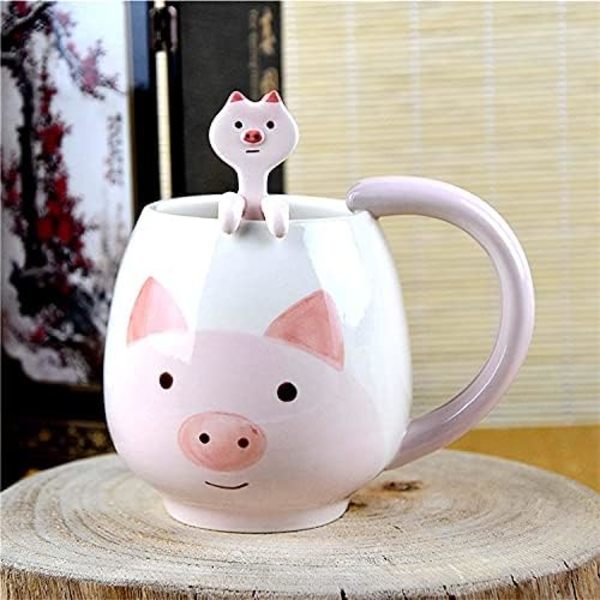 Kaffekrus 14 oz Gris Kaffekrus med Skje Gøy Gavekrus Nyhet Krus Keramikk Krus Gave til Kvinner Menn Bursdag Pink
