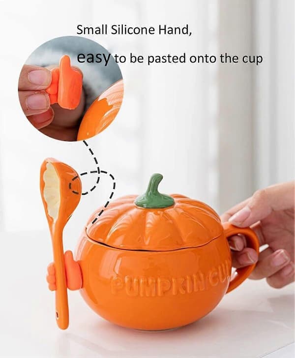 Söt Pumpa Kopp, Keramisk Kaffemugg, 250ml Tekopp med Lock (Kopp+Sked+Silikonhand)
