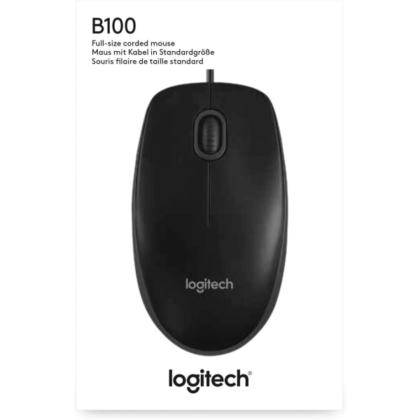 B100 kablet USB-mus, 3 knapper, optisk sporing, ambidextrous PC / Mac / bærbar PC - svart