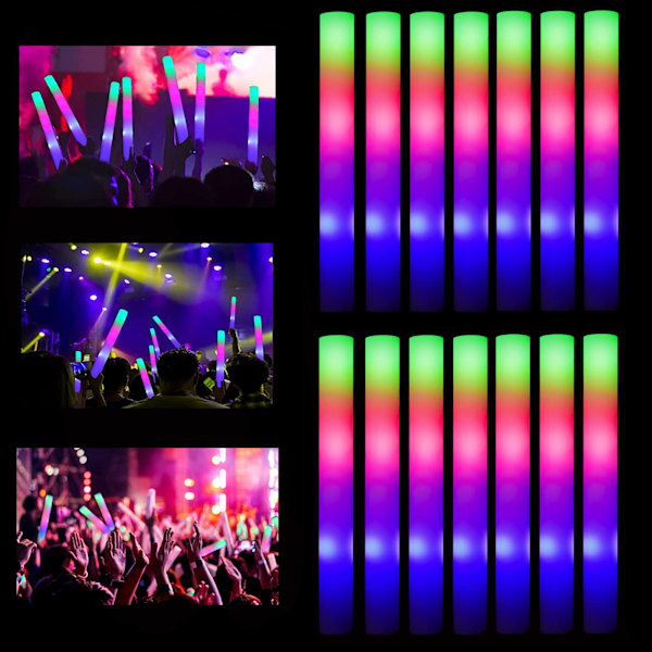 Glow Sticks Bulk, 32 stk. LED Skumstaver Selvlysende Festartikler med 3 Moduser Fargerik Blinkende