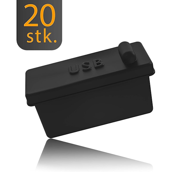 20x USB-A-dammskydd för stationär PC, svart bärbar dator, Macbook - USB-A-dammskydd - Silikondammskydd - Transparent