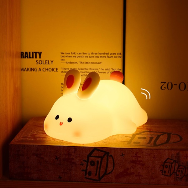 Sød Kanin Børne Natlampe, Lampegave til Nyfødte, Småbørn, Teenagere, Børn, USB Genopladelig Varmt Lys, Blød Silikone Dyrelampe til Soveværelse