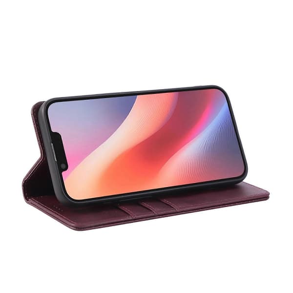 Fodral för iPhone 16e PU Läder Plånboksfodral Wine Red