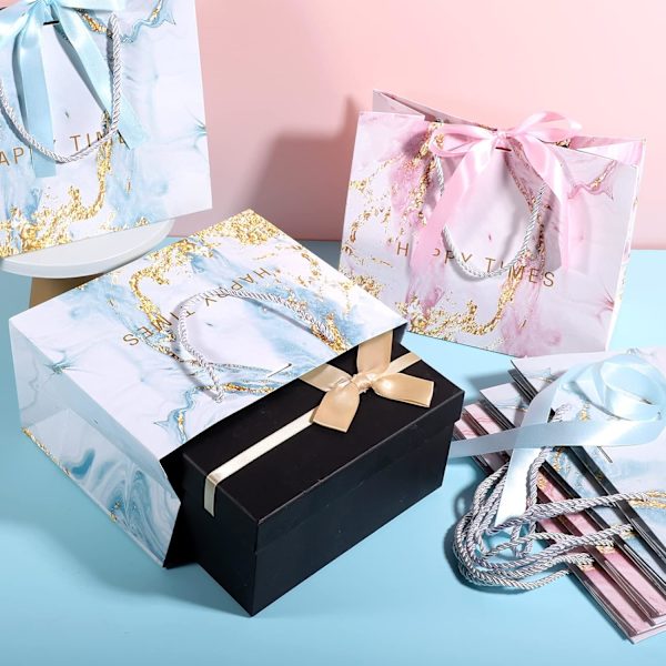 10 kappaletta monivärisiä paperilahjapakkausta kahvoilla, lahjapakkausta nauhalla keskikokoinen syntymäpäivälahjapakkaus häihin juhlaan vauvan juhlaan Blue,Gold,Multicolor,Pink,Silver