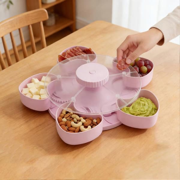Blomformad Snackbricka – för Chips & Godis – med Halkfri Bas Pink