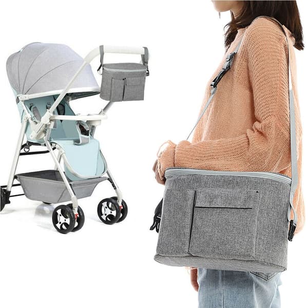 Barnvagnsväska, mugghållare för mamma, grå