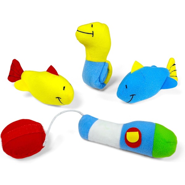 Baby Play Soft Collection, My First Tackle Box 5-osainen Pehmolelusetti Ratinan, Piipon ja Rypistyslelujen kanssa, Aistipeli Vauvoille ja Uusille Tackle Box
