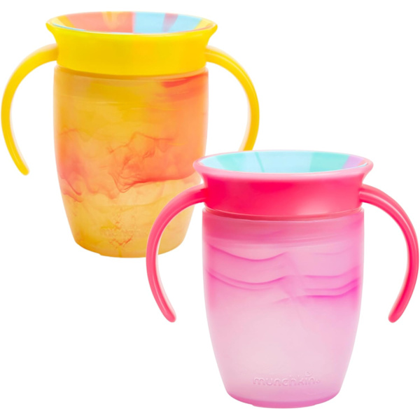 Miracle 360 6+ Månader 7oz Baby Sippy Cups (2-pack). Träningskopp, Spillfri, Diskmaskinsäker Babyvattenflaska med Lättgreppshandtag. (Rosa/Gul) Pink/ Yellow