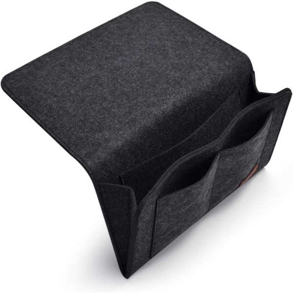 Musta sohva-makuupussi - Liukumaton huopainen yöpöytäpussi kirjoille, aikakauslehdille, iPadille, matkapuhelimelle, kaukosäätimen harmaa, riippuva tasku sängyn säilytystila O