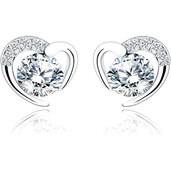 Ørestikker til kvinder, ørestikker i hvidguld kubisk zirkonia hjerte ørestikker│Fine øreringe smykker gaver til piger 01: Silver Studs1 Pair