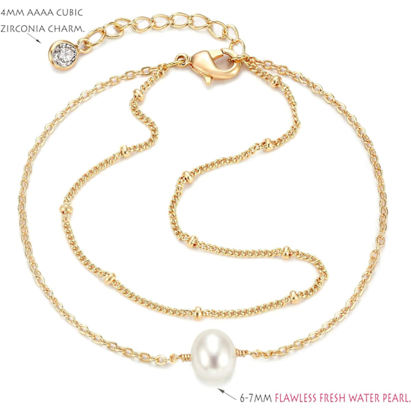 Armbånd til kvinder 14K forgyldt fin kæde simpelt smykke sødt til piger 2 Layer  1 Pearl +Satellite Chain 2 Layer Satellite Chain