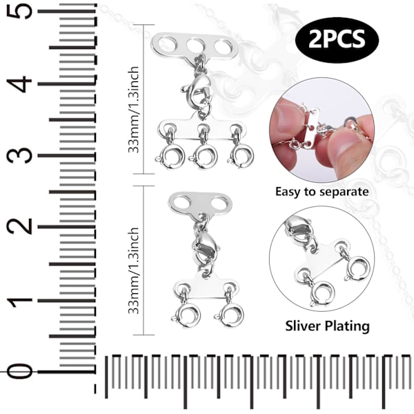 Halskæde Lagdeling Spænder, 2stk Multi Strands Rør Lås Halskæder Separator Spænder, Halskæder Lagdelt Spænder Armbånd Forbindelse 2 3 Strands Sterling SilverB