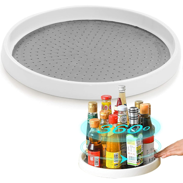 Lazy Susan Turntable Cupboard Organizer, Rotierende Krydderhylle for Kjøkkenoppbevaring og Organisering, Sklisikker Krydderholder, Hvit Plast Oppbevaring